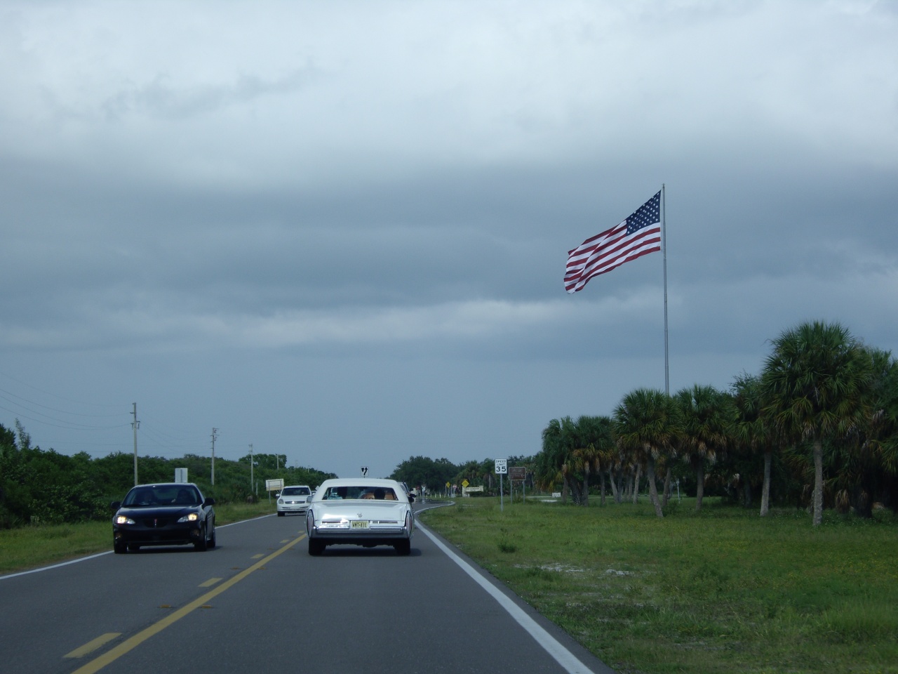 Cadillac with USA flag